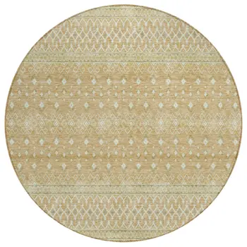 8' Copper Ivory And Olive Green Round Tribal Washable Indoor Outdoor Area Rug