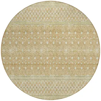 8' Copper Ivory And Olive Green Round Tribal Washable Indoor Outdoor Area Rug