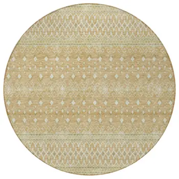 8' Copper Ivory And Olive Green Round Tribal Washable Indoor Outdoor Area Rug