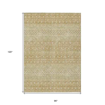 8' X 10' Copper Ivory And Olive Green Tribal Washable Indoor Outdoor Area Rug