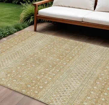 10' X 14' Copper Ivory And Olive Green Tribal Washable Indoor Outdoor Area Rug