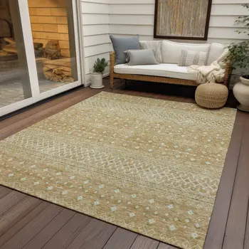 10' X 14' Copper Ivory And Olive Green Tribal Washable Indoor Outdoor Area Rug