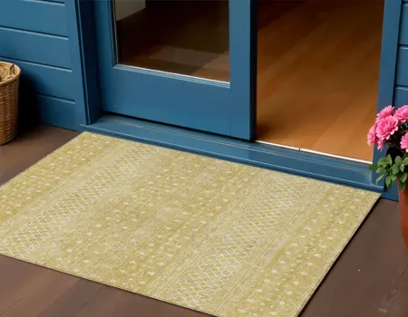 3' X 5' Gold Ivory And Taupe Tribal Washable Indoor Outdoor Area Rug