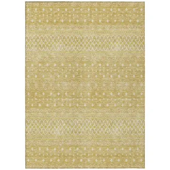 3' X 5' Gold Ivory And Taupe Tribal Washable Indoor Outdoor Area Rug