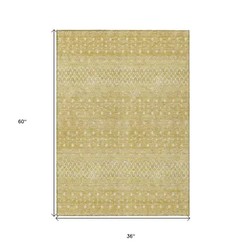 3' X 5' Gold Ivory And Taupe Tribal Washable Indoor Outdoor Area Rug