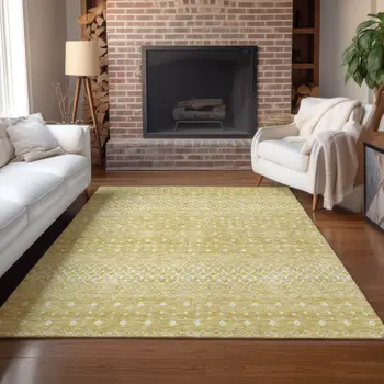 3' X 5' Gold Ivory And Taupe Tribal Washable Indoor Outdoor Area Rug