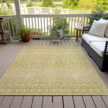 3' X 5' Gold Ivory And Taupe Tribal Washable Indoor Outdoor Area Rug
