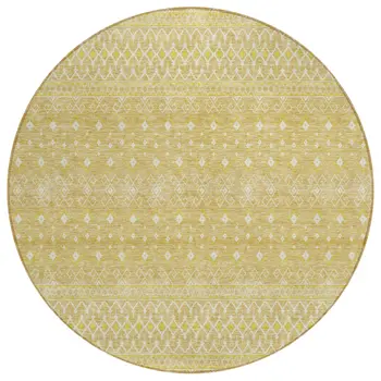 8' Gold Ivory And Taupe Round Tribal Washable Indoor Outdoor Area Rug