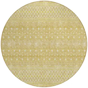 8' Gold Ivory And Taupe Round Tribal Washable Indoor Outdoor Area Rug