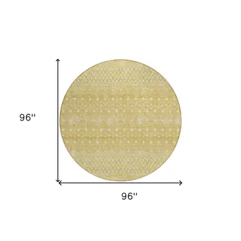 8' Gold Ivory And Taupe Round Tribal Washable Indoor Outdoor Area Rug