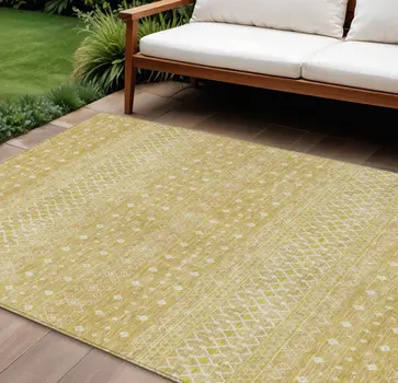 10' X 14' Gold Ivory And Taupe Tribal Washable Indoor Outdoor Area Rug