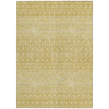 10' X 14' Gold Ivory And Taupe Tribal Washable Indoor Outdoor Area Rug