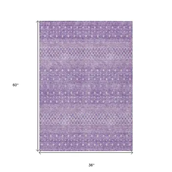 3' X 5' Lavender And Purple Tribal Washable Indoor Outdoor Area Rug