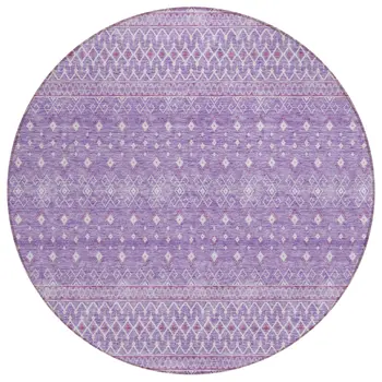 8' Lavender And Purple Round Tribal Washable Indoor Outdoor Area Rug