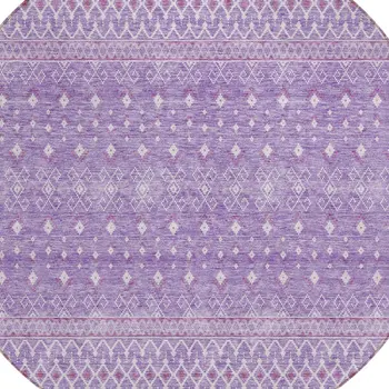 8' Lavender And Purple Round Tribal Washable Indoor Outdoor Area Rug