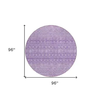 8' Lavender And Purple Round Tribal Washable Indoor Outdoor Area Rug