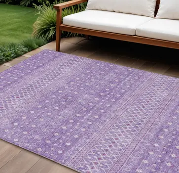 8' X 10' Lavender And Purple Tribal Washable Indoor Outdoor Area Rug