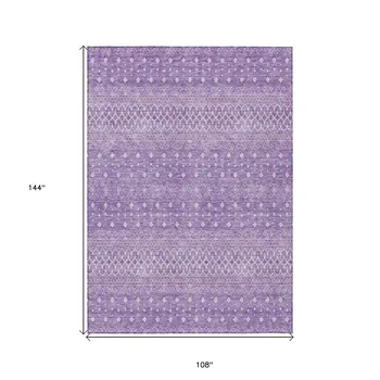 9' X 12' Lavender And Purple Tribal Washable Indoor Outdoor Area Rug