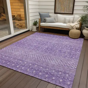 9' X 12' Lavender And Purple Tribal Washable Indoor Outdoor Area Rug