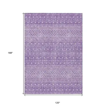 10' X 14' Lavender And Purple Tribal Washable Indoor Outdoor Area Rug