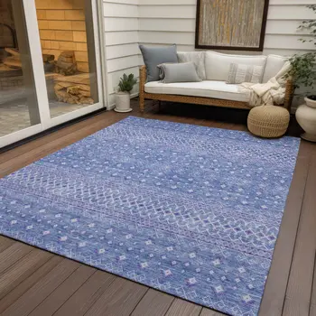 3' X 5' Sky Blue Purple And Ivory Tribal Washable Indoor Outdoor Area Rug