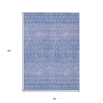 3' X 5' Sky Blue Purple And Ivory Tribal Washable Indoor Outdoor Area Rug