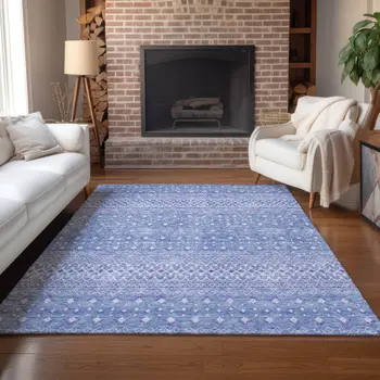 3' X 5' Sky Blue Purple And Ivory Tribal Washable Indoor Outdoor Area Rug