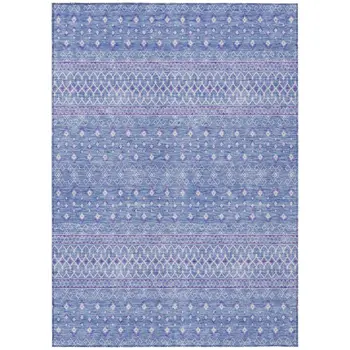 5' X 8' Sky Blue Purple And Ivory Tribal Washable Indoor Outdoor Area Rug