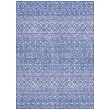 5' X 8' Sky Blue Purple And Ivory Tribal Washable Indoor Outdoor Area Rug