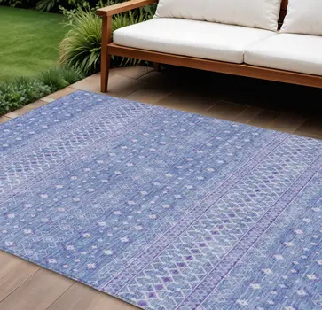 10' X 14' Sky Blue Purple And Ivory Tribal Washable Indoor Outdoor Area Rug