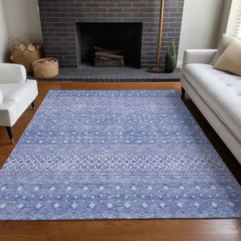 10' X 14' Sky Blue Purple And Ivory Tribal Washable Indoor Outdoor Area Rug