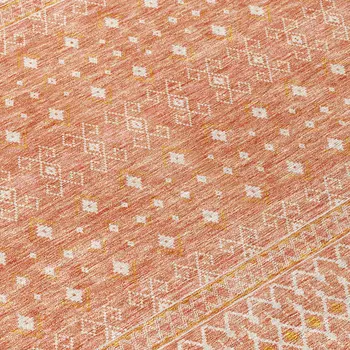 3' X 5' Salmon Gold And Ivory Tribal Washable Indoor Outdoor Area Rug