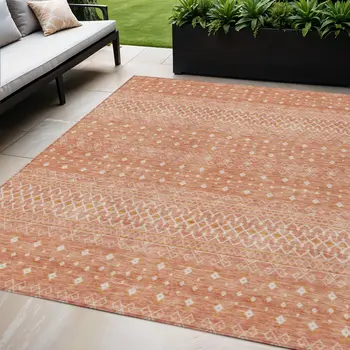 5' X 8' Salmon Gold And Ivory Tribal Washable Indoor Outdoor Area Rug