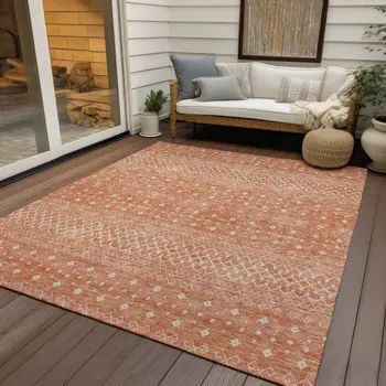 5' X 8' Salmon Gold And Ivory Tribal Washable Indoor Outdoor Area Rug