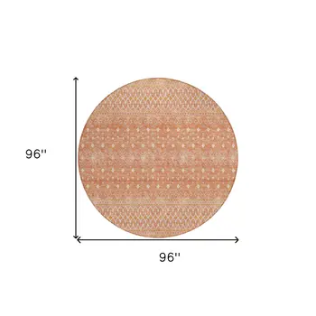 8' Salmon Gold And Ivory Round Tribal Washable Indoor Outdoor Area Rug