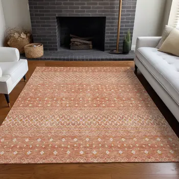 8' X 10' Salmon Gold And Ivory Tribal Washable Indoor Outdoor Area Rug