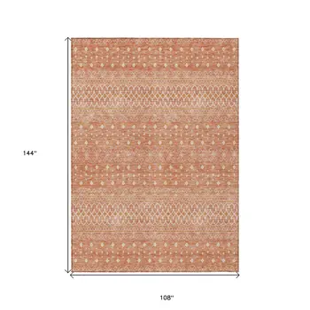 9' X 12' Salmon Gold And Ivory Tribal Washable Indoor Outdoor Area Rug