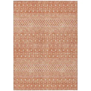 9' X 12' Salmon Gold And Ivory Tribal Washable Indoor Outdoor Area Rug