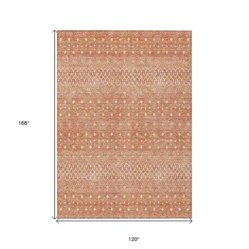 10' X 14' Salmon Gold And Ivory Tribal Washable Indoor Outdoor Area Rug
