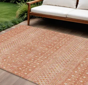 10' X 14' Salmon Gold And Ivory Tribal Washable Indoor Outdoor Area Rug