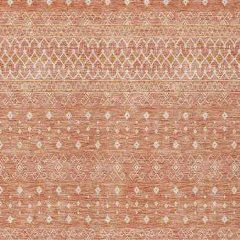10' X 14' Salmon Gold And Ivory Tribal Washable Indoor Outdoor Area Rug