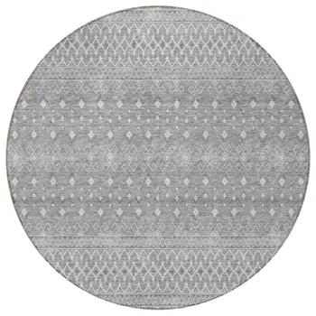 8' Silver Gray And Ivory Round Tribal Washable Indoor Outdoor Area Rug