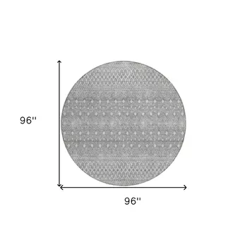 8' Silver Gray And Ivory Round Tribal Washable Indoor Outdoor Area Rug