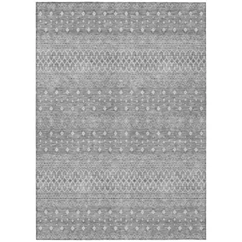 10' X 14' Silver Gray And Ivory Tribal Washable Indoor Outdoor Area Rug