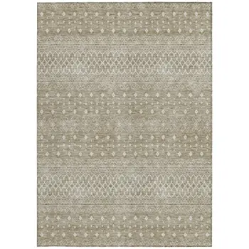 8' X 10' Taupe Green And Ivory Tribal Washable Indoor Outdoor Area Rug
