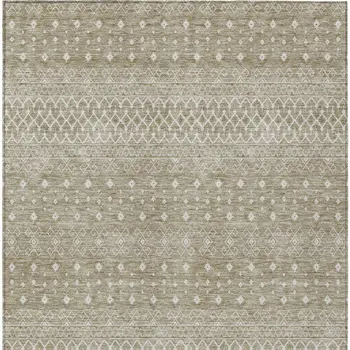 9' X 12' Taupe Green And Ivory Tribal Washable Indoor Outdoor Area Rug