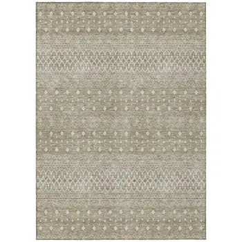 9' X 12' Taupe Green And Ivory Tribal Washable Indoor Outdoor Area Rug