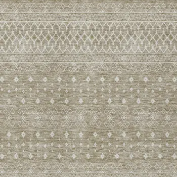 9' X 12' Taupe Green And Ivory Tribal Washable Indoor Outdoor Area Rug