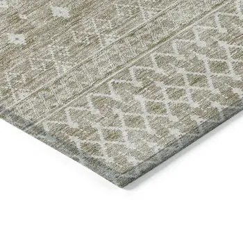 10' X 14' Taupe Green And Ivory Tribal Washable Indoor Outdoor Area Rug