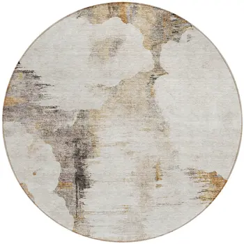 8' Beige Ivory And Taupe Round Abstract Washable Indoor Outdoor Area Rug